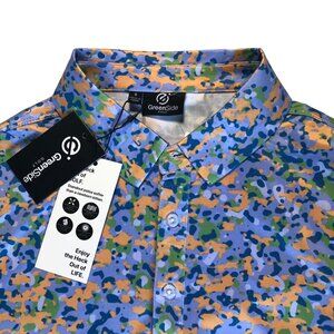 Greenside Golf Polo Shirt Mens Sm Optical Camo Blue Green Orange Lightweight NWT